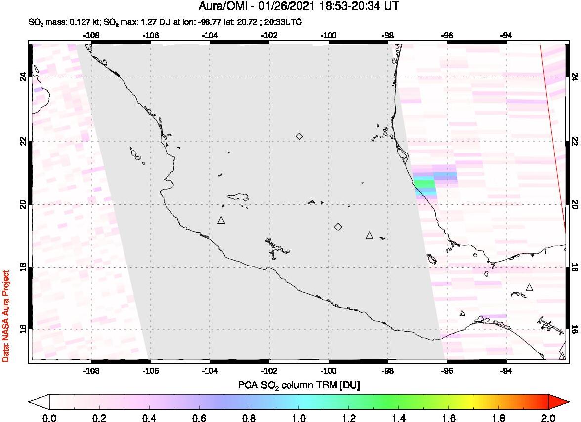 A sulfur dioxide image over Mexico on Jan 26, 2021.