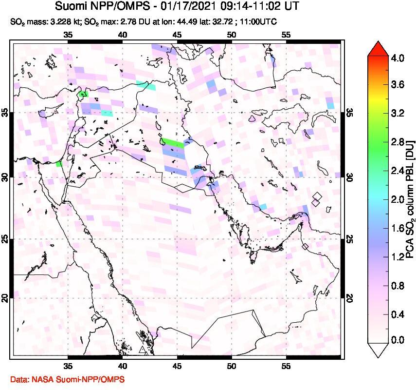 A sulfur dioxide image over Middle East on Jan 17, 2021.
