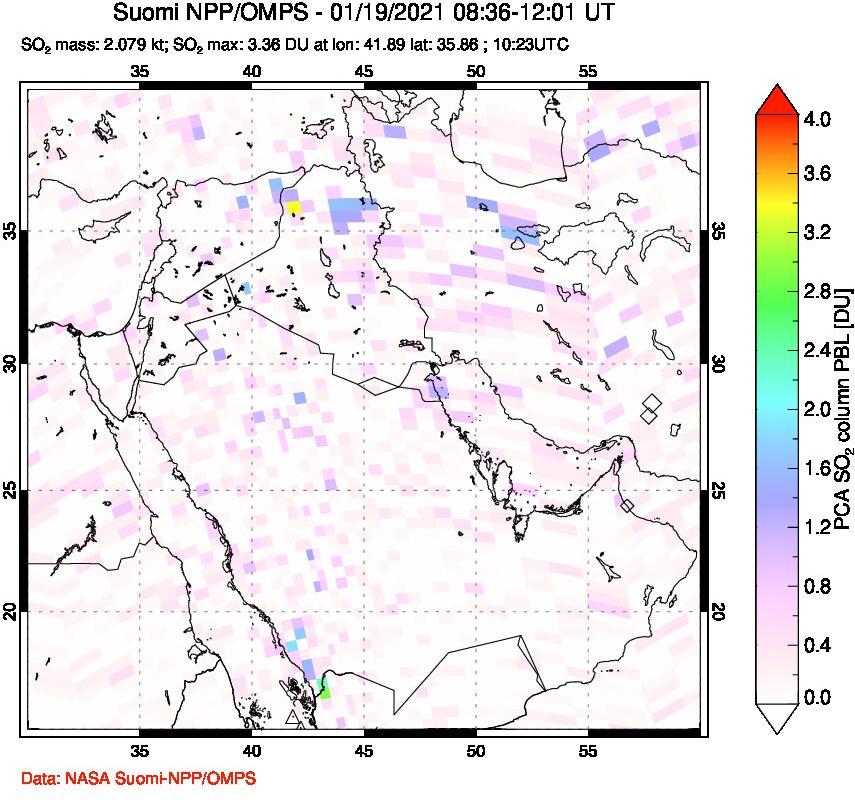 A sulfur dioxide image over Middle East on Jan 19, 2021.