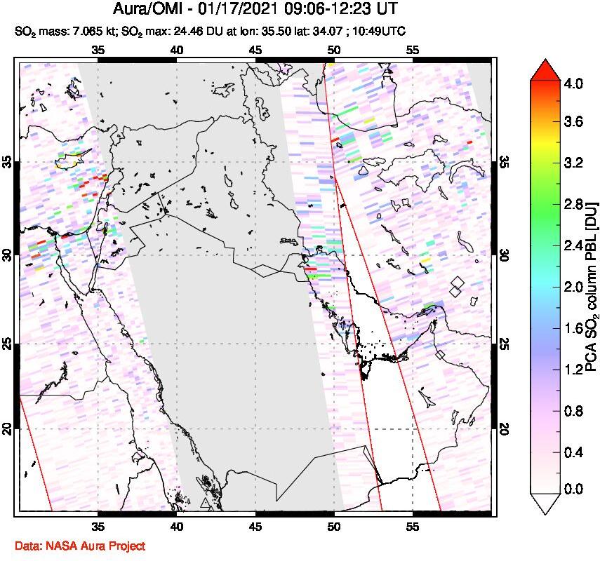 A sulfur dioxide image over Middle East on Jan 17, 2021.