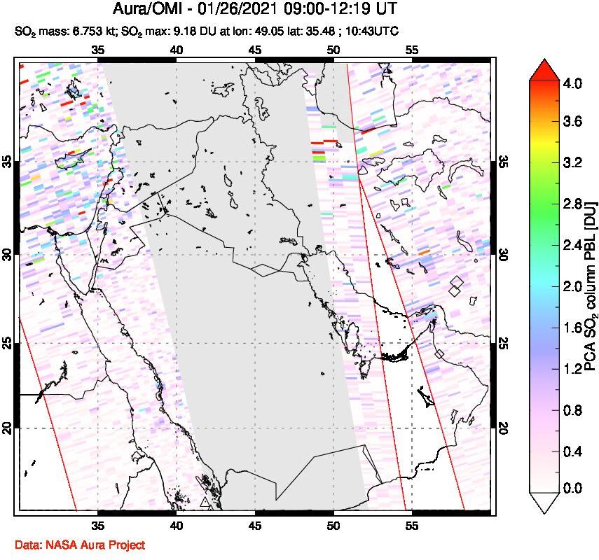 A sulfur dioxide image over Middle East on Jan 26, 2021.