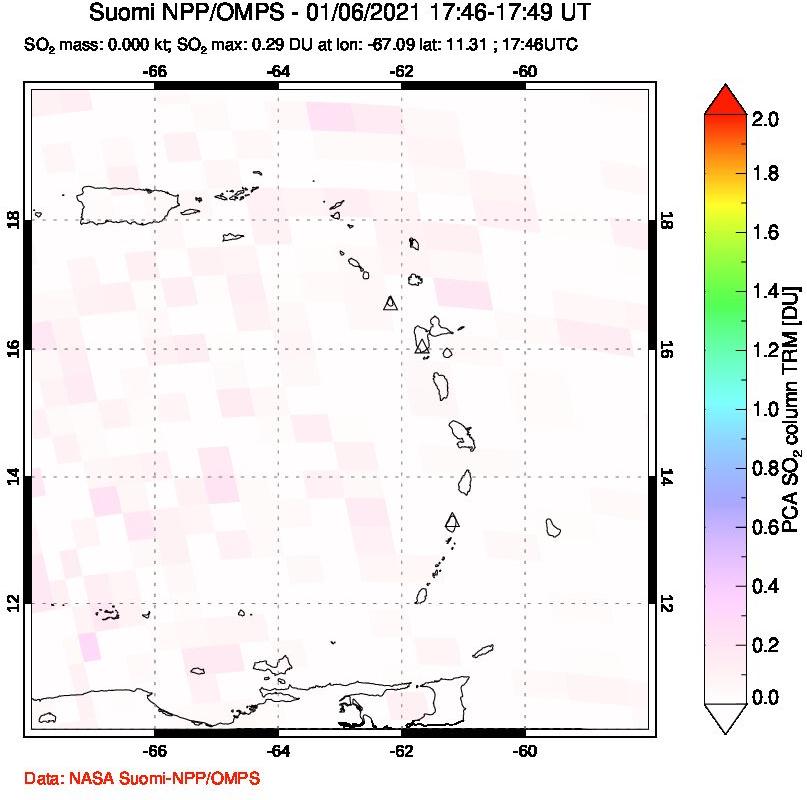 A sulfur dioxide image over Montserrat, West Indies on Jan 06, 2021.