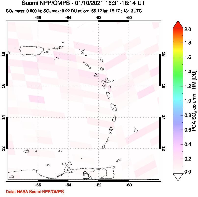A sulfur dioxide image over Montserrat, West Indies on Jan 10, 2021.