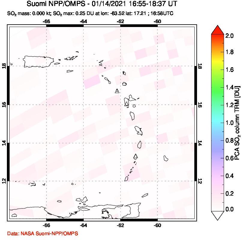 A sulfur dioxide image over Montserrat, West Indies on Jan 14, 2021.