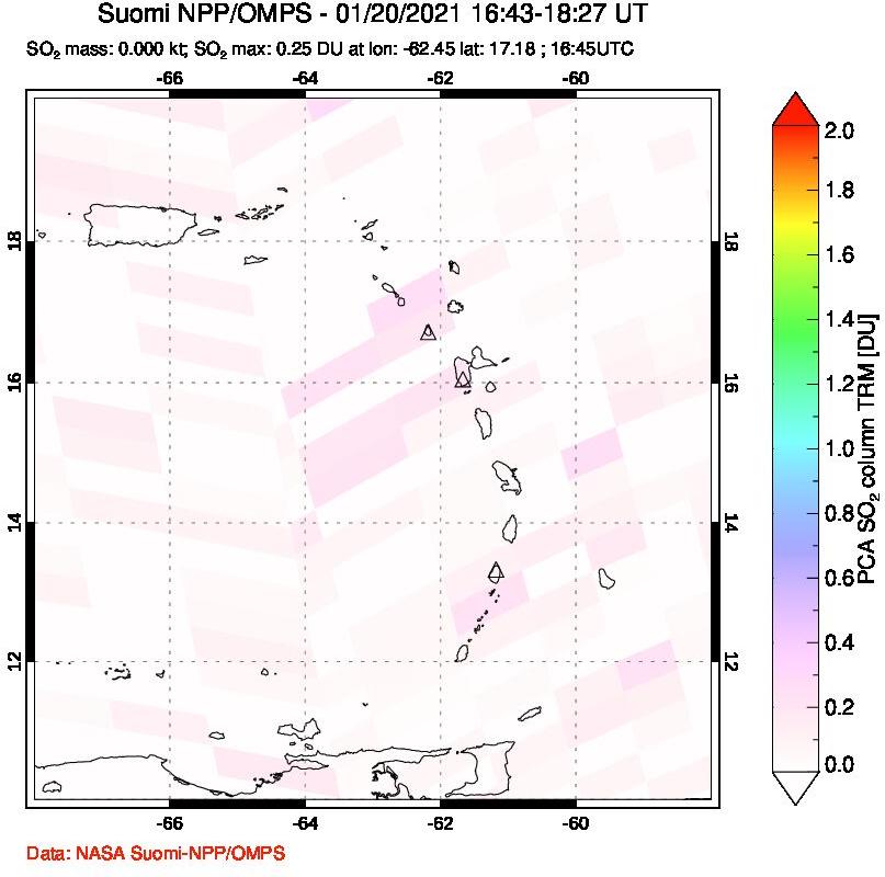 A sulfur dioxide image over Montserrat, West Indies on Jan 20, 2021.