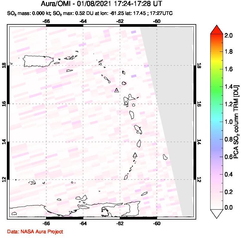 A sulfur dioxide image over Montserrat, West Indies on Jan 08, 2021.