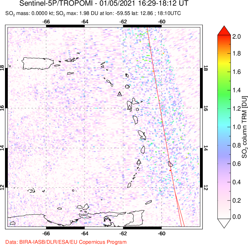 A sulfur dioxide image over Montserrat, West Indies on Jan 05, 2021.