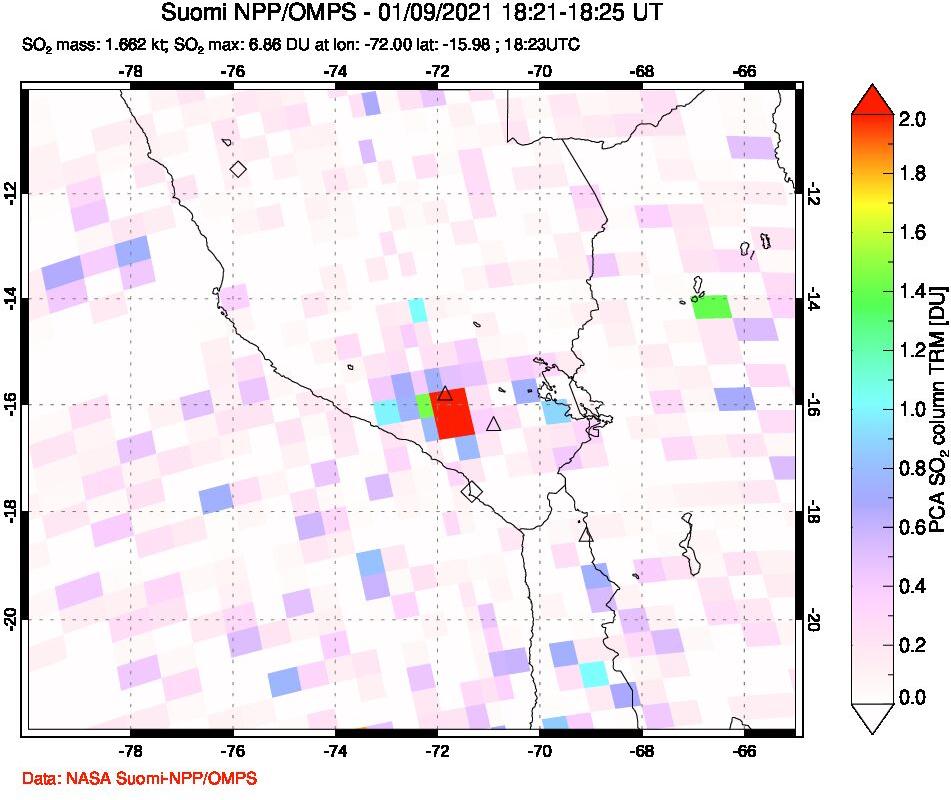 A sulfur dioxide image over Peru on Jan 09, 2021.
