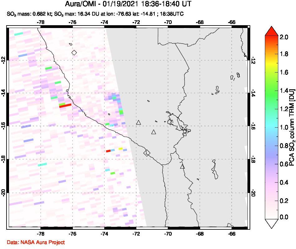 A sulfur dioxide image over Peru on Jan 19, 2021.