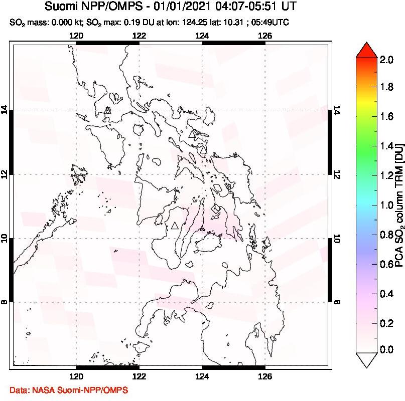 A sulfur dioxide image over Philippines on Jan 01, 2021.