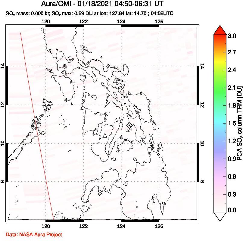 A sulfur dioxide image over Philippines on Jan 18, 2021.
