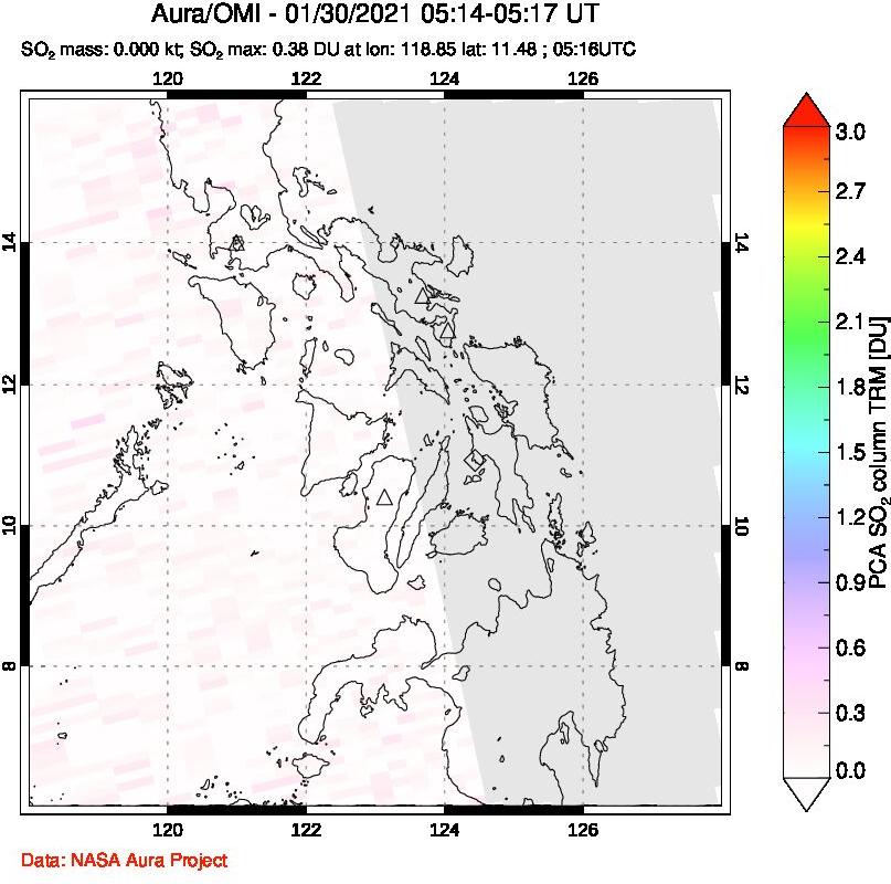 A sulfur dioxide image over Philippines on Jan 30, 2021.