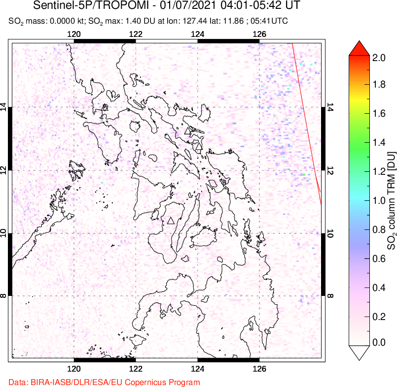 A sulfur dioxide image over Philippines on Jan 07, 2021.