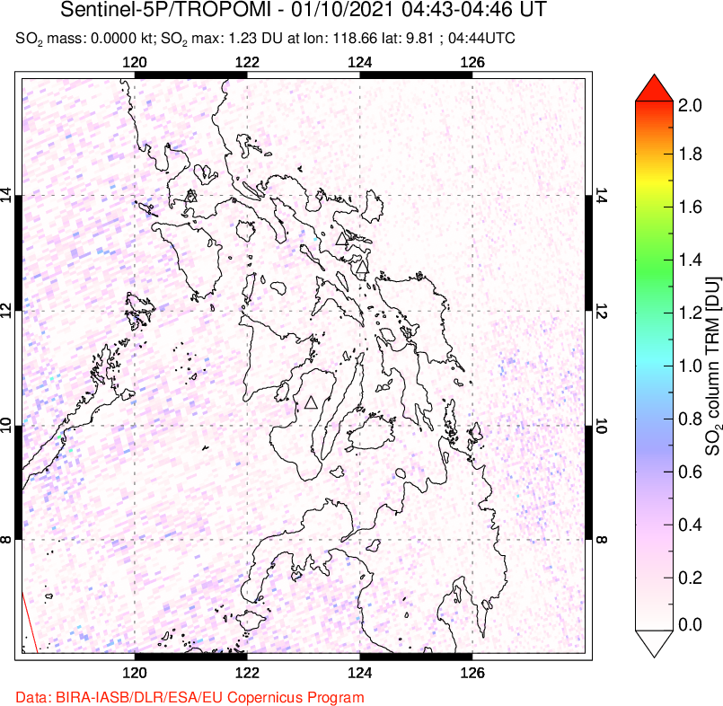 A sulfur dioxide image over Philippines on Jan 10, 2021.
