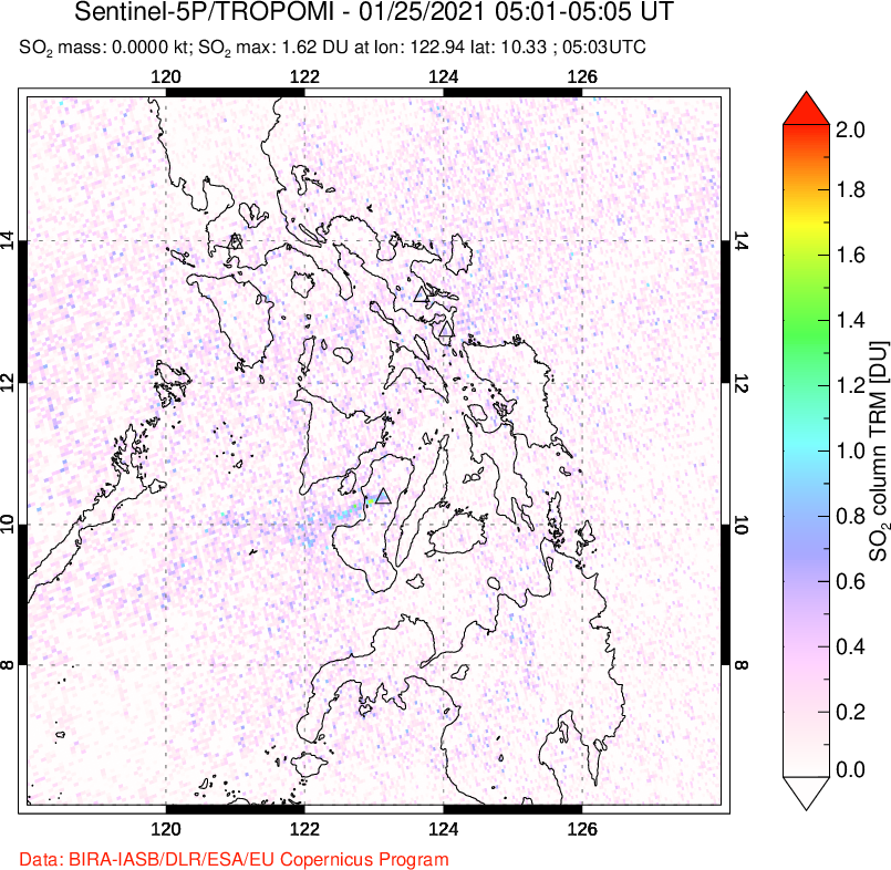 A sulfur dioxide image over Philippines on Jan 25, 2021.