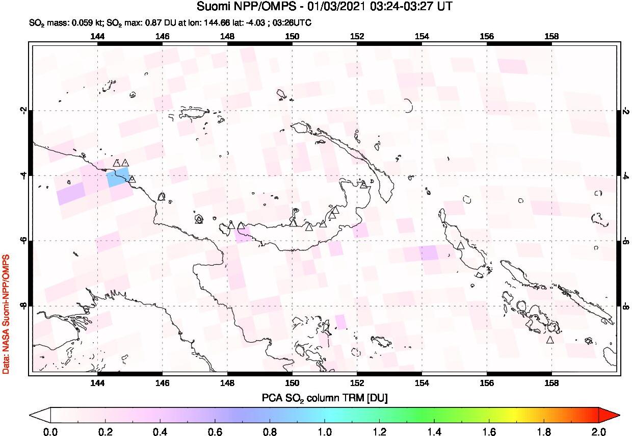 A sulfur dioxide image over Papua, New Guinea on Jan 03, 2021.