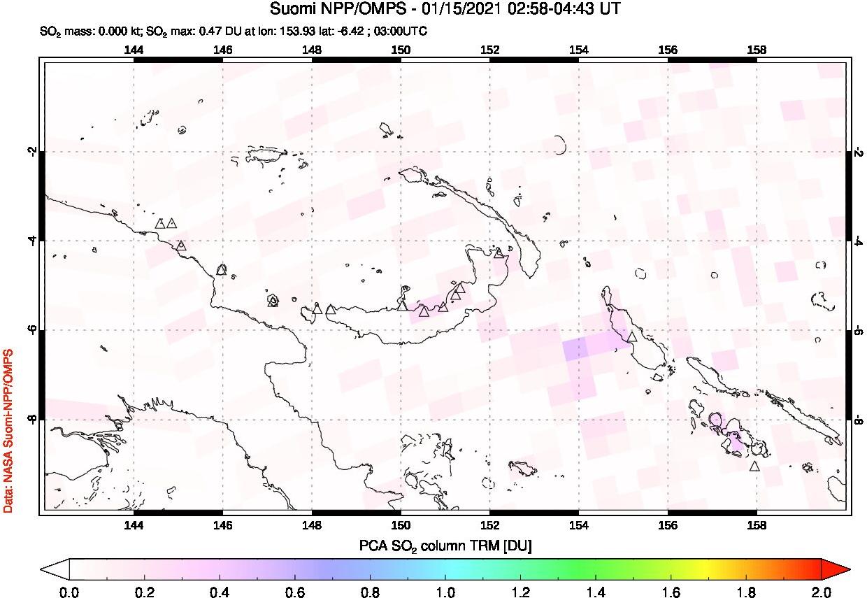 A sulfur dioxide image over Papua, New Guinea on Jan 15, 2021.