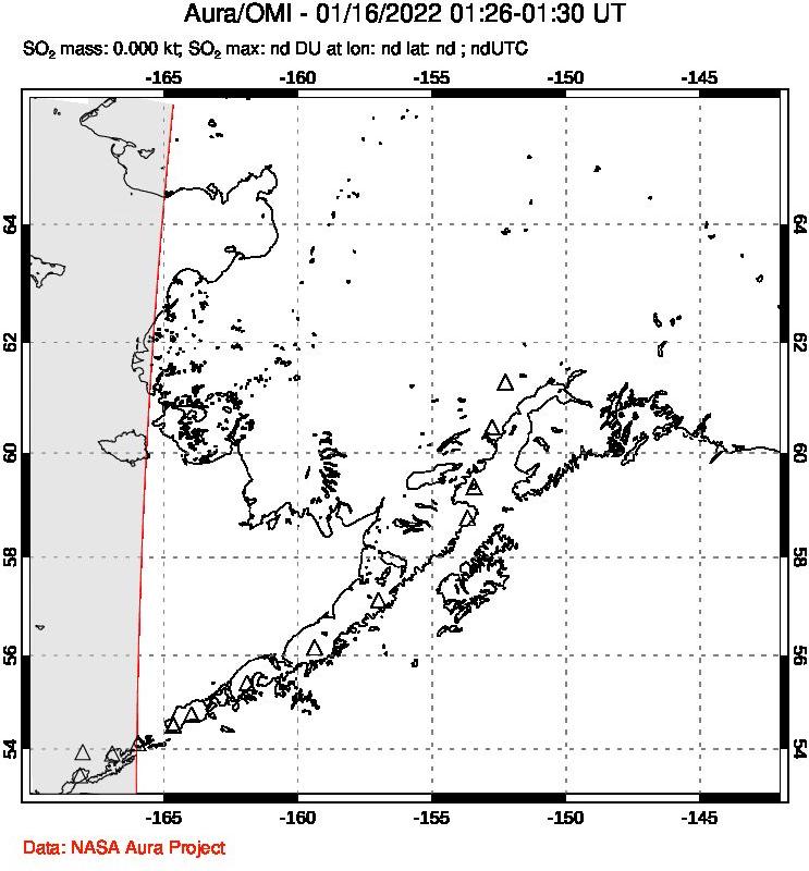 A sulfur dioxide image over Alaska, USA on Jan 16, 2022.