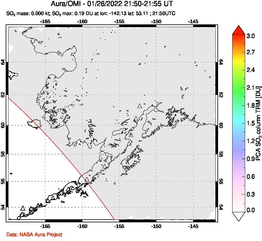 A sulfur dioxide image over Alaska, USA on Jan 26, 2022.