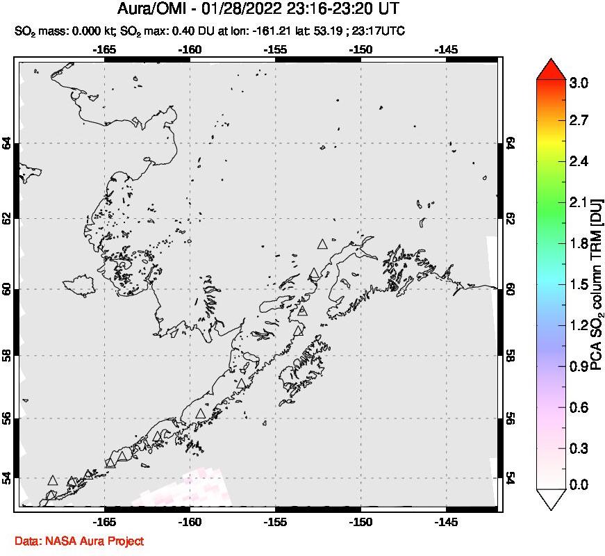 A sulfur dioxide image over Alaska, USA on Jan 28, 2022.