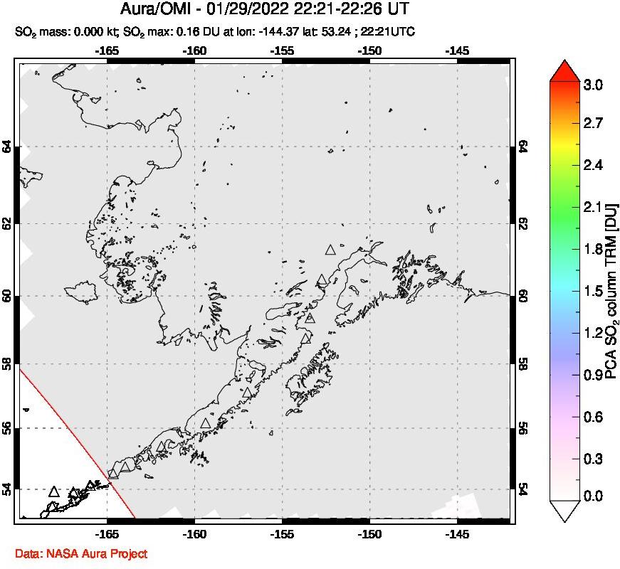 A sulfur dioxide image over Alaska, USA on Jan 29, 2022.