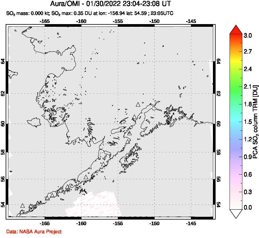 A sulfur dioxide image over Alaska, USA on Jan 30, 2022.