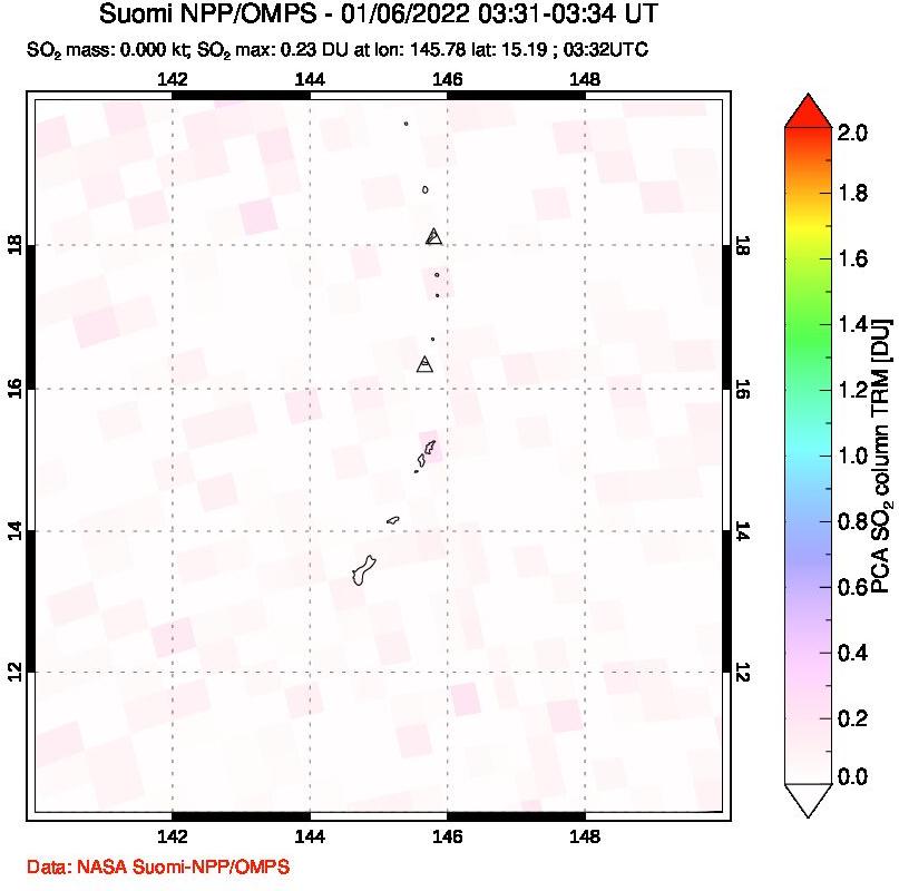 A sulfur dioxide image over Anatahan, Mariana Islands on Jan 06, 2022.