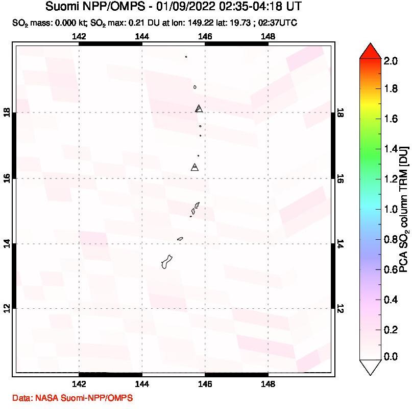 A sulfur dioxide image over Anatahan, Mariana Islands on Jan 09, 2022.