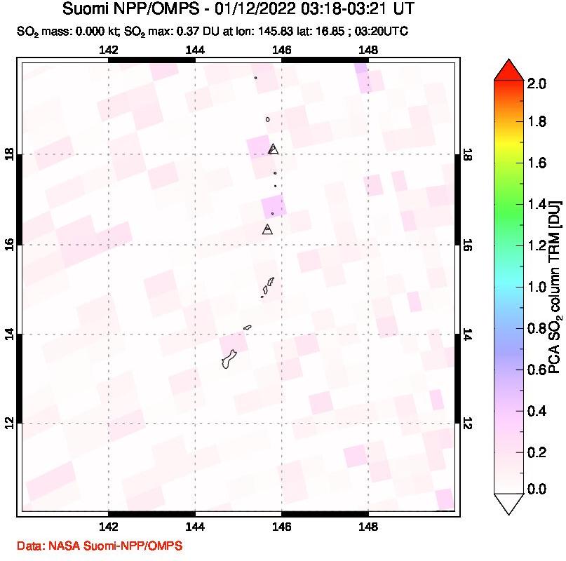 A sulfur dioxide image over Anatahan, Mariana Islands on Jan 12, 2022.