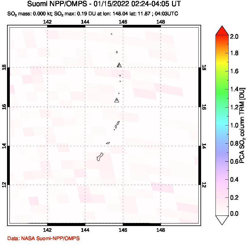 A sulfur dioxide image over Anatahan, Mariana Islands on Jan 15, 2022.