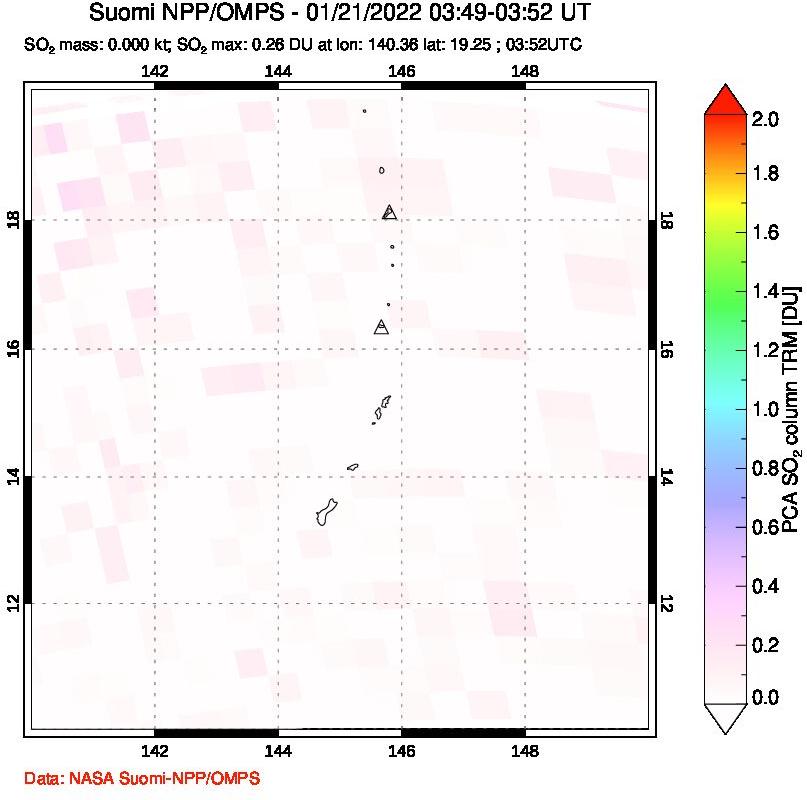 A sulfur dioxide image over Anatahan, Mariana Islands on Jan 21, 2022.