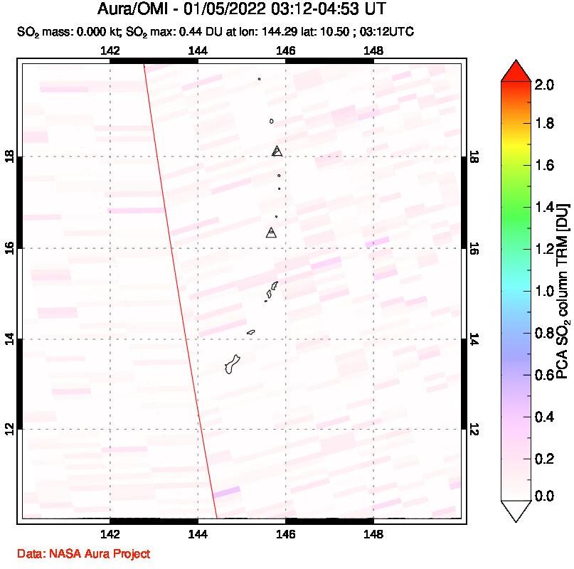 A sulfur dioxide image over Anatahan, Mariana Islands on Jan 05, 2022.