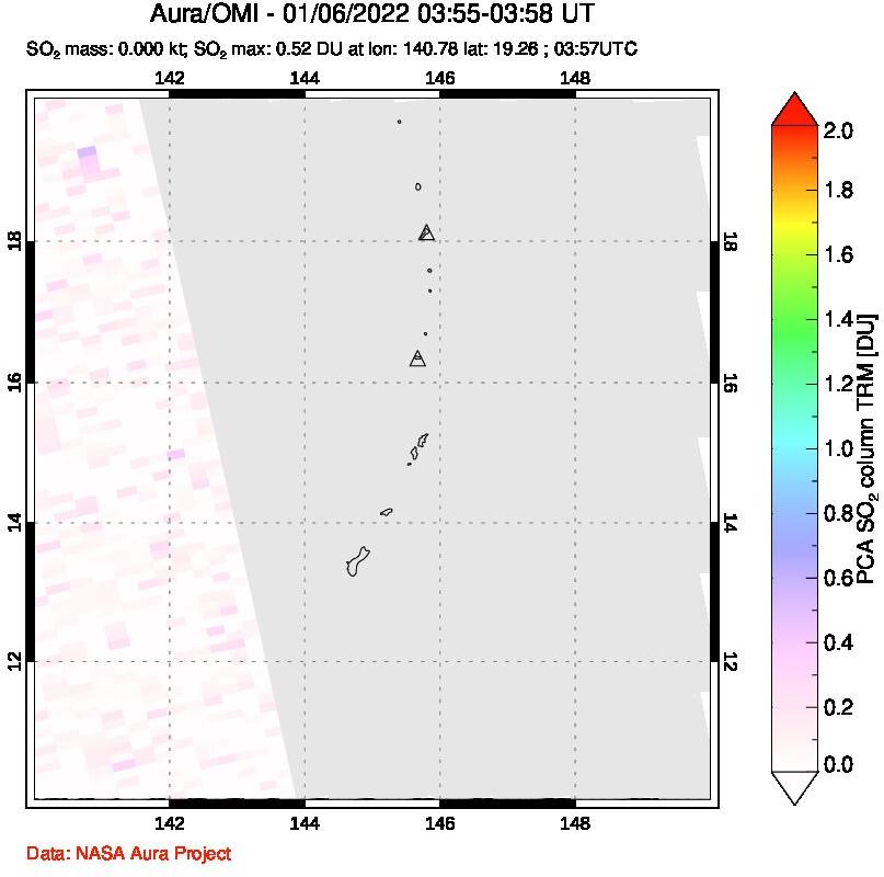 A sulfur dioxide image over Anatahan, Mariana Islands on Jan 06, 2022.