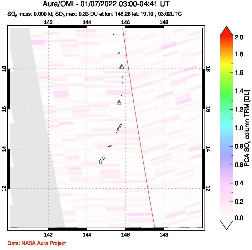 A sulfur dioxide image over Anatahan, Mariana Islands on Jan 07, 2022.