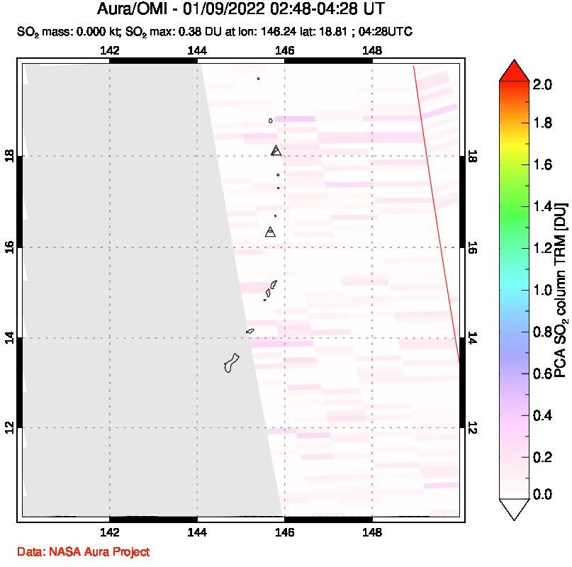 A sulfur dioxide image over Anatahan, Mariana Islands on Jan 09, 2022.