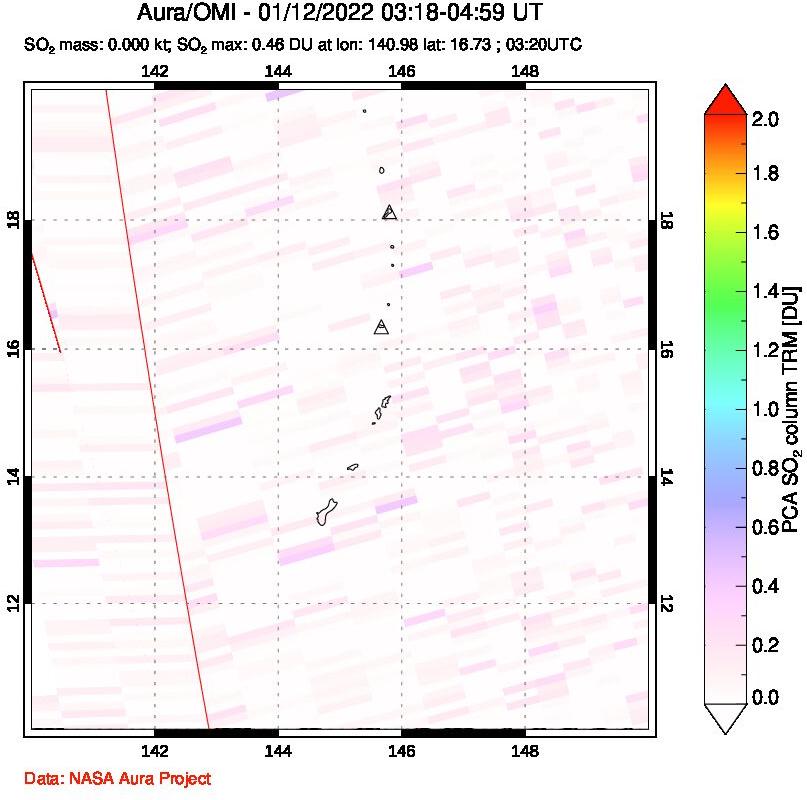 A sulfur dioxide image over Anatahan, Mariana Islands on Jan 12, 2022.