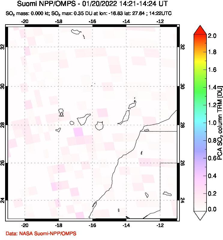 A sulfur dioxide image over Canary Islands on Jan 20, 2022.