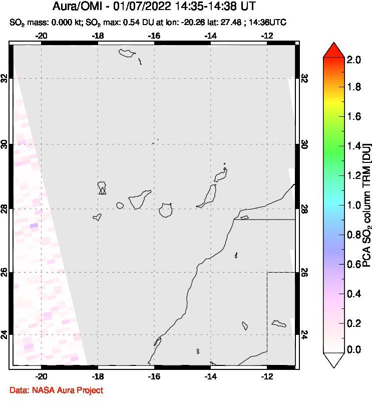 A sulfur dioxide image over Canary Islands on Jan 07, 2022.