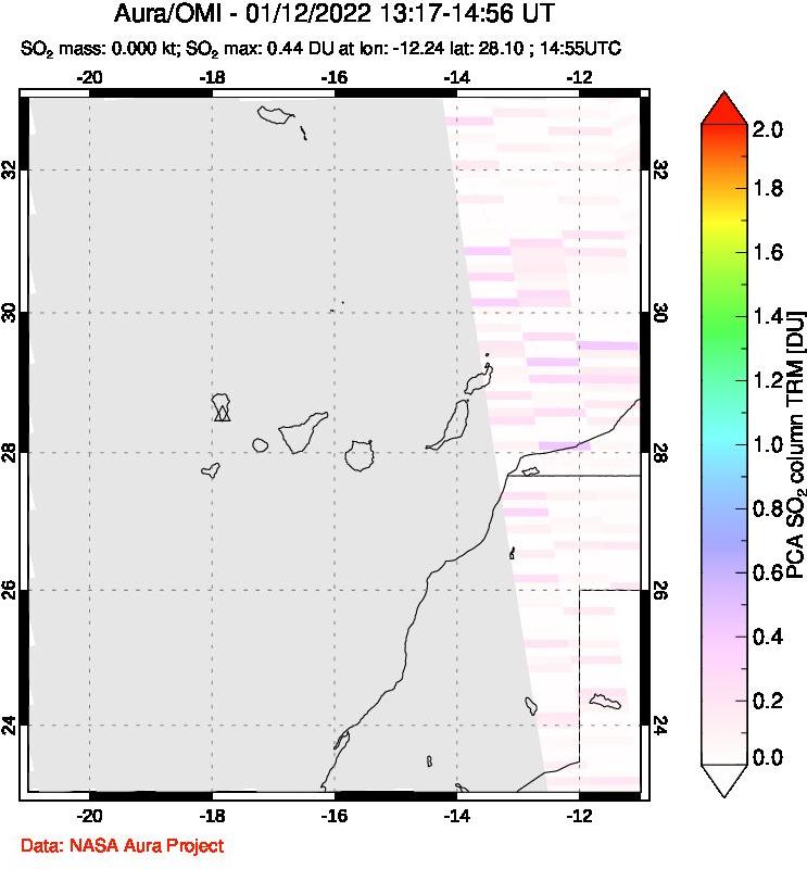 A sulfur dioxide image over Canary Islands on Jan 12, 2022.