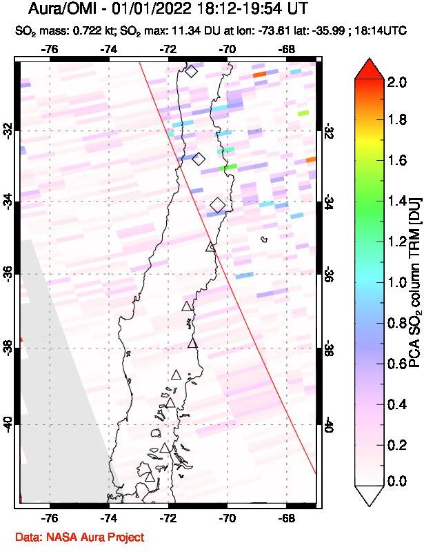 A sulfur dioxide image over Central Chile on Jan 01, 2022.