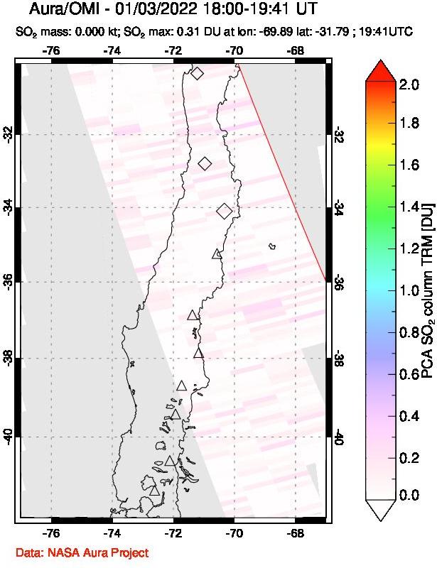 A sulfur dioxide image over Central Chile on Jan 03, 2022.