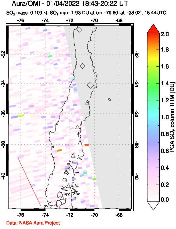 A sulfur dioxide image over Central Chile on Jan 04, 2022.