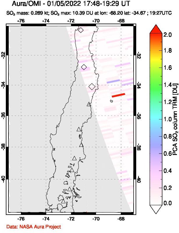 A sulfur dioxide image over Central Chile on Jan 05, 2022.