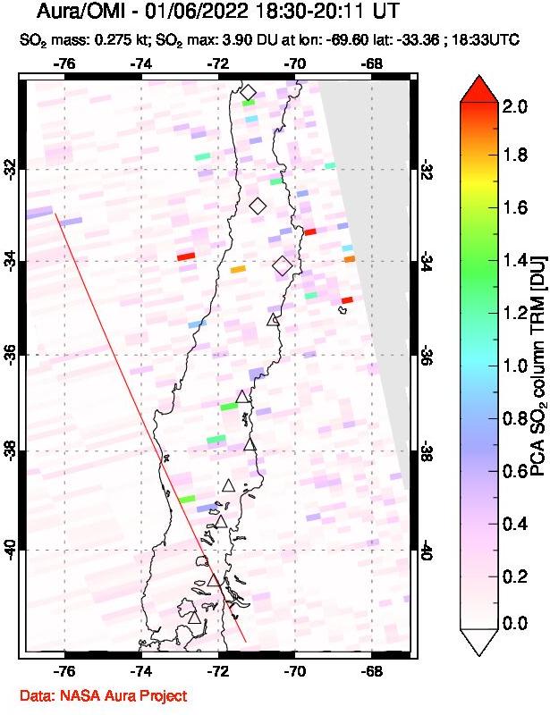 A sulfur dioxide image over Central Chile on Jan 06, 2022.