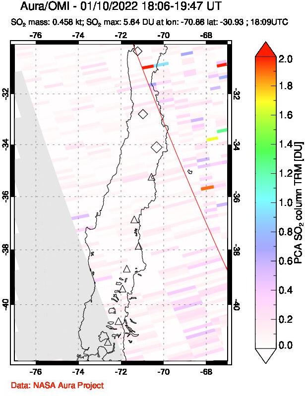A sulfur dioxide image over Central Chile on Jan 10, 2022.