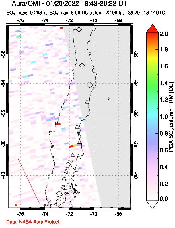 A sulfur dioxide image over Central Chile on Jan 20, 2022.