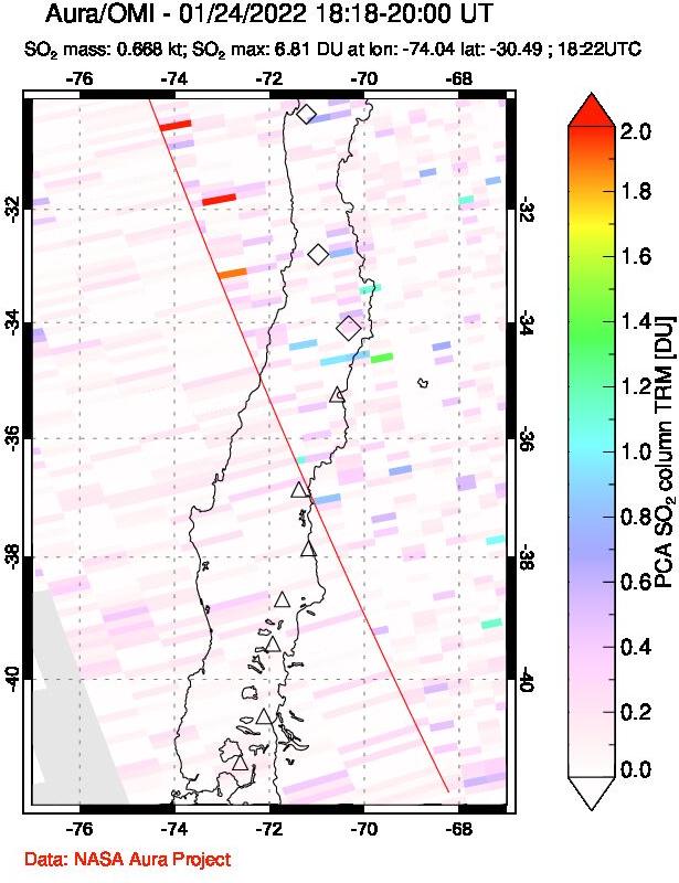 A sulfur dioxide image over Central Chile on Jan 24, 2022.
