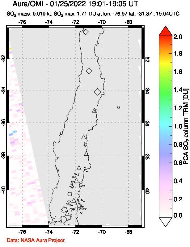 A sulfur dioxide image over Central Chile on Jan 25, 2022.