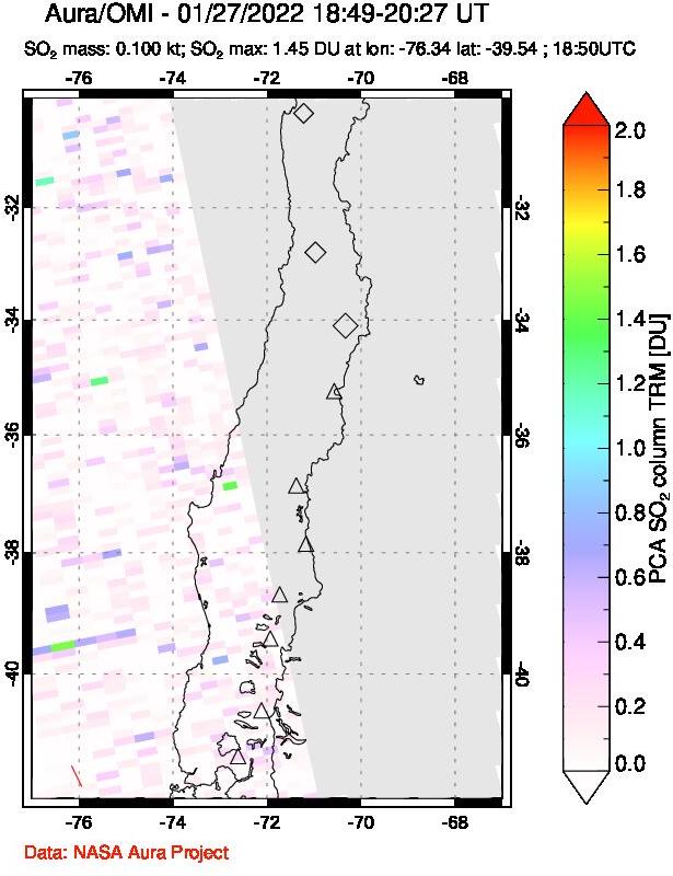 A sulfur dioxide image over Central Chile on Jan 27, 2022.