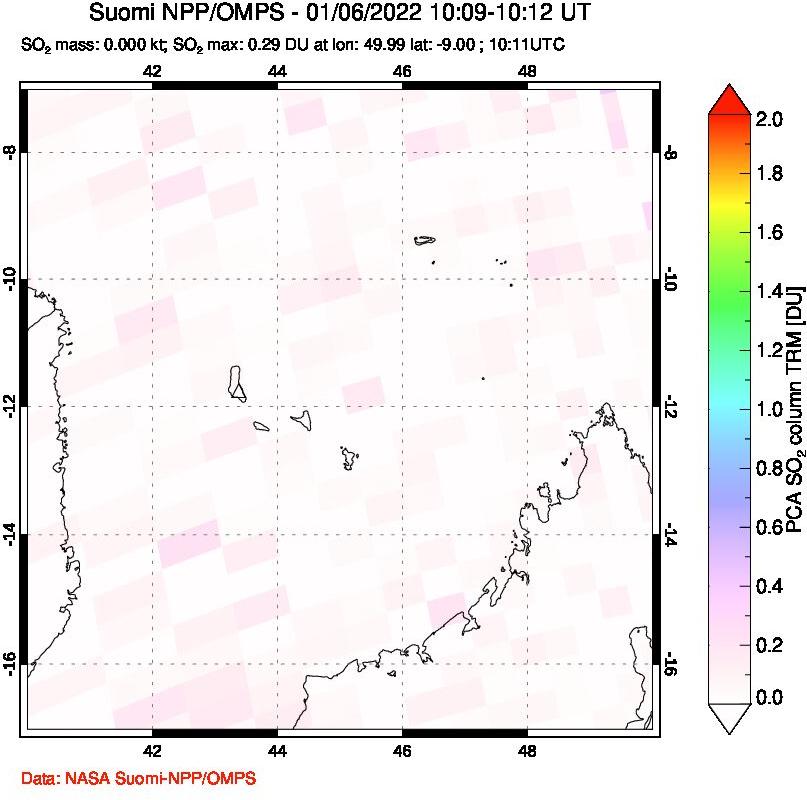 A sulfur dioxide image over Comoro Islands on Jan 06, 2022.